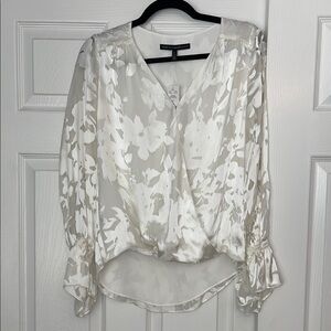 White House Black Market LS Vanilla Silk Blouse